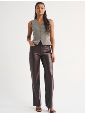 Abercrombie & Fitch Chocolate Brown Faux Leather Straight-Leg Pants